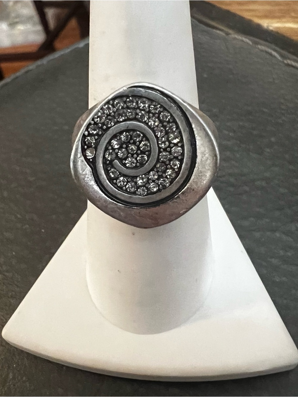 Silver-Tone Spiral Crystal Accent Women's Ring
